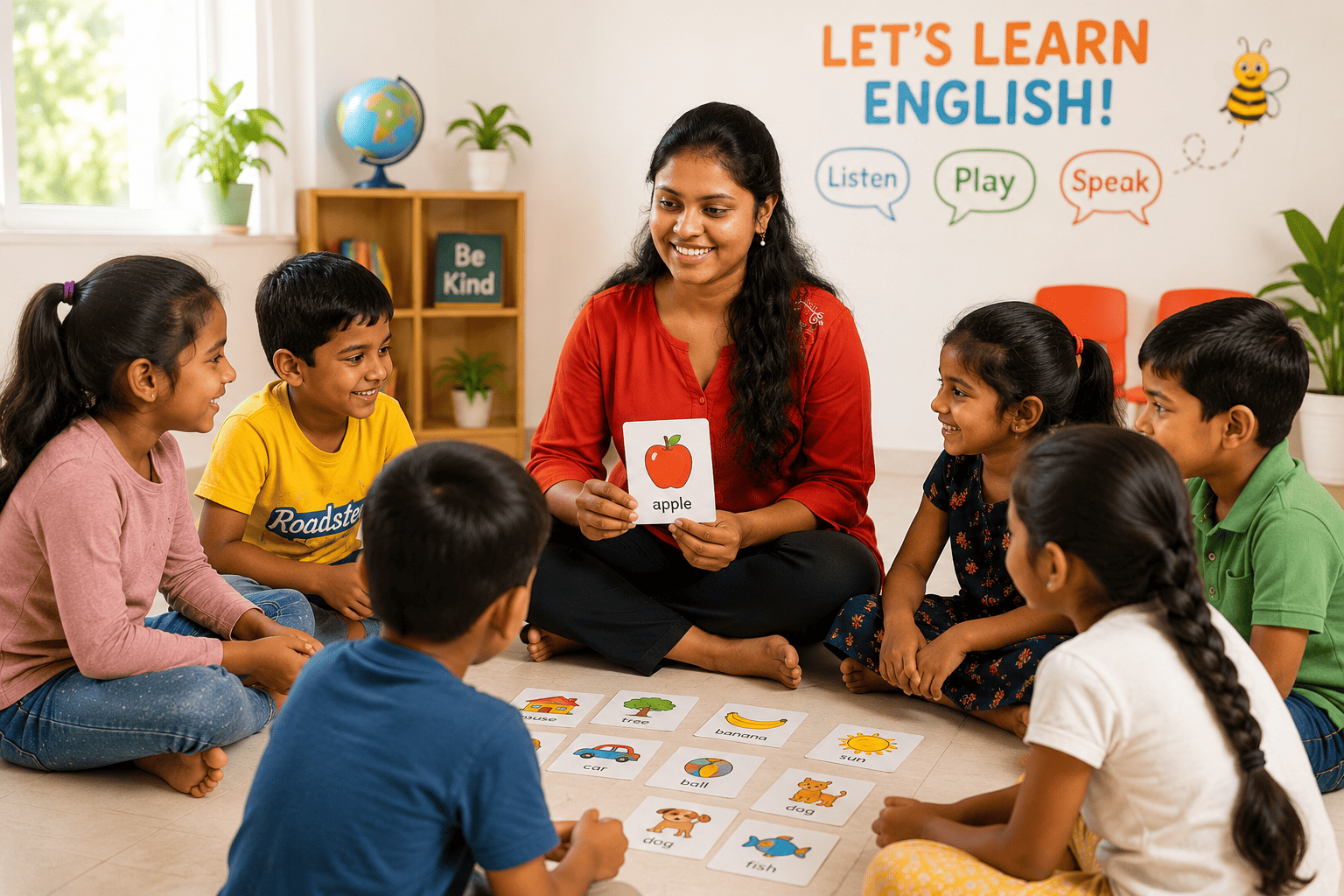 Teacher and children in a classroom learning together